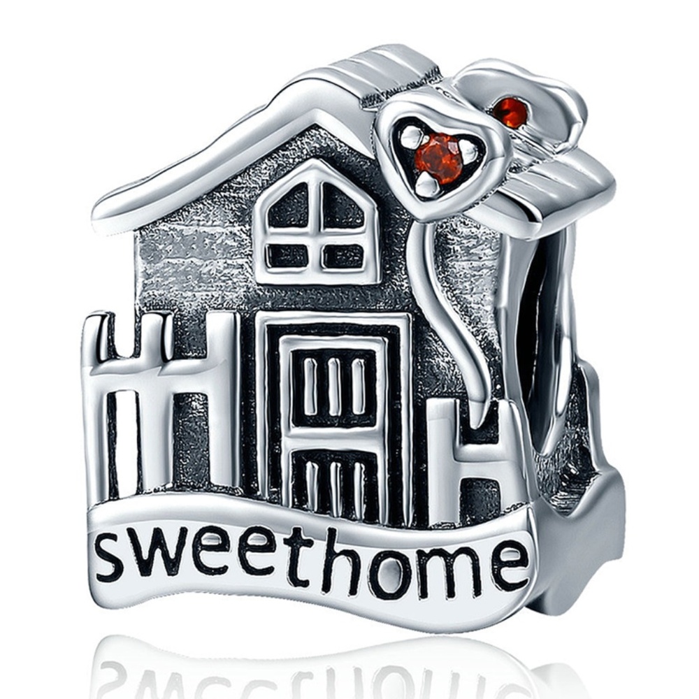 100% 925 Silver Sweet Home House Heart Charm